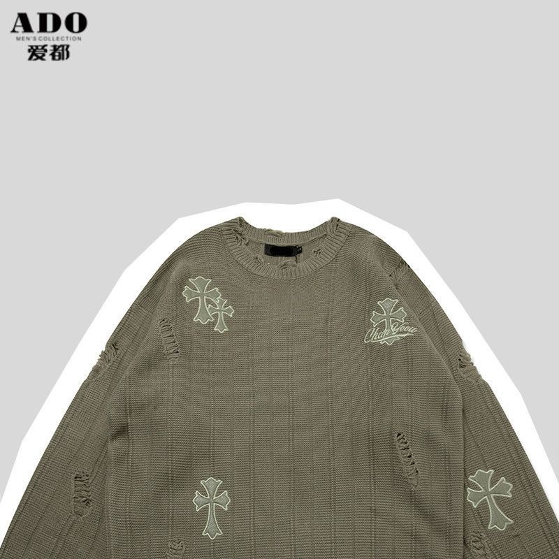 Áo Sweater Dệt Kim Chui Đầu Dáng Rộng Thêu Chữ Thập 3 Kiểu Thời Trang Thu Đông Cho Cặp Đôi M-3Xl