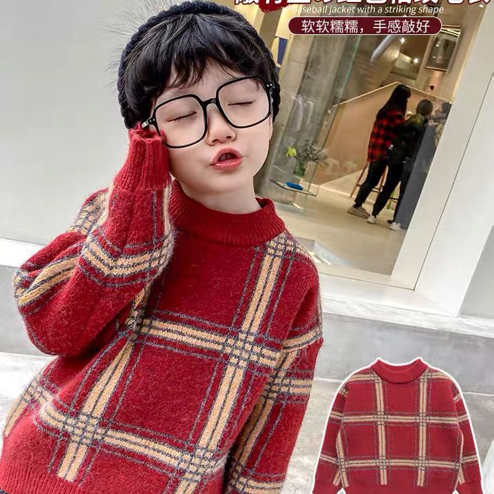 Áo Sweater Dệt Kim Dày Cổ Tròn Phong Cách Phương Tây Mẫu Mới 2022 Cho Bé Trai Và Bé Gái