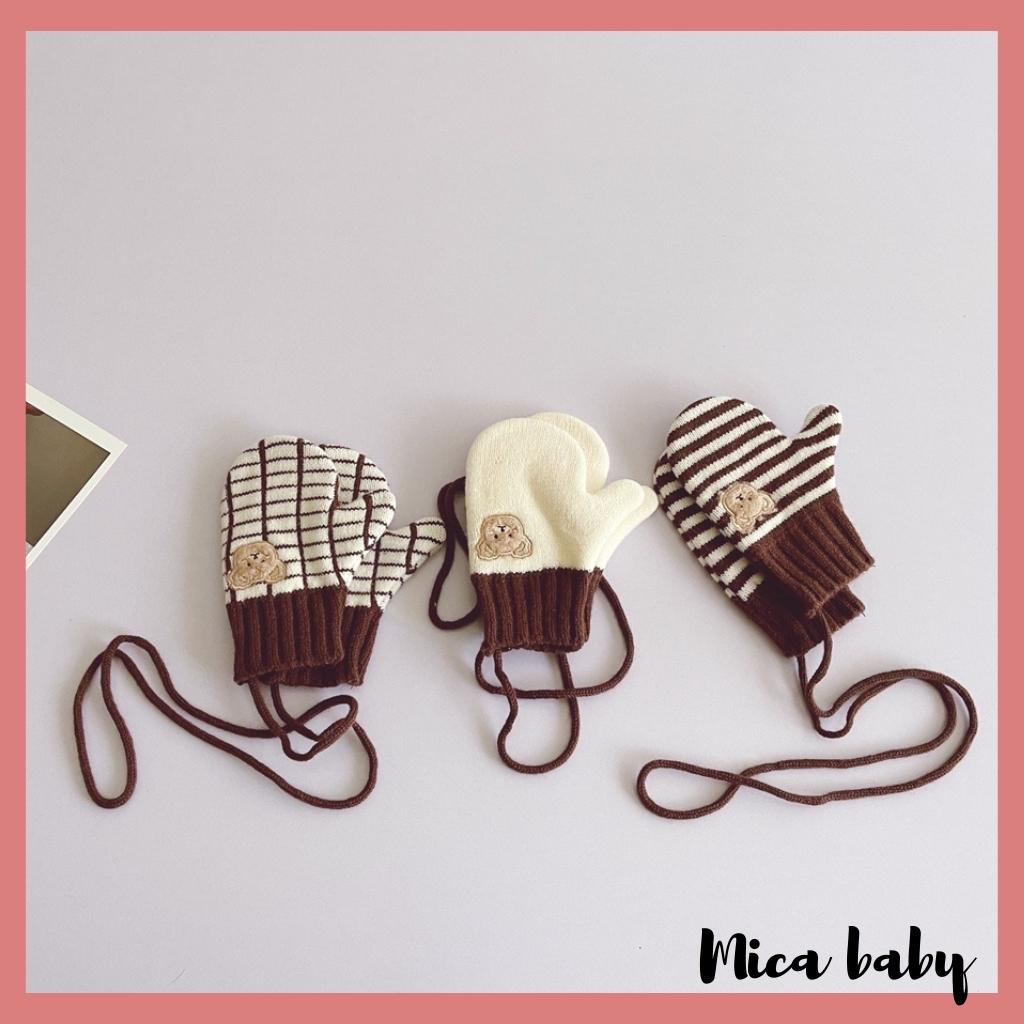 Găng tay len đính gấu dễ thương giữ ấm mùa đông cho bé từ 1-5 tuổi BT01 Mica baby
