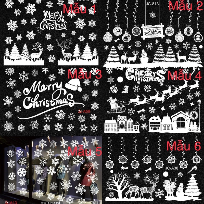 Decal giáng sinh màu trắng dán kính tĩnh điện trang trí giáng sinh, trang trí lễ hội noel