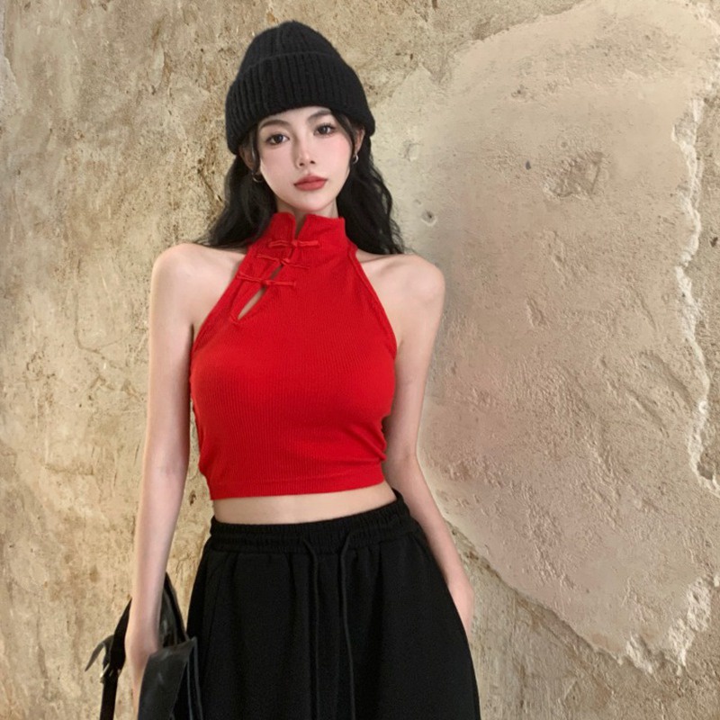 Áo Tank Top Không Tay Hở Lưng Có Mút Đệm Thời Trang Năm Mới Dành Cho Nữ