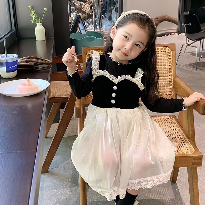 Đầm DàI Tay Ren Hoa KiểU DáNg HàN QuốC Cho Bé GáI (0 -