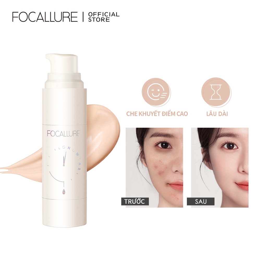 Kem nền Focallure dạng lỏng 02 kiểm soát dầu che lỗ chân lông tự nhiên,che phủ da tạo lớp nền mịn mướt