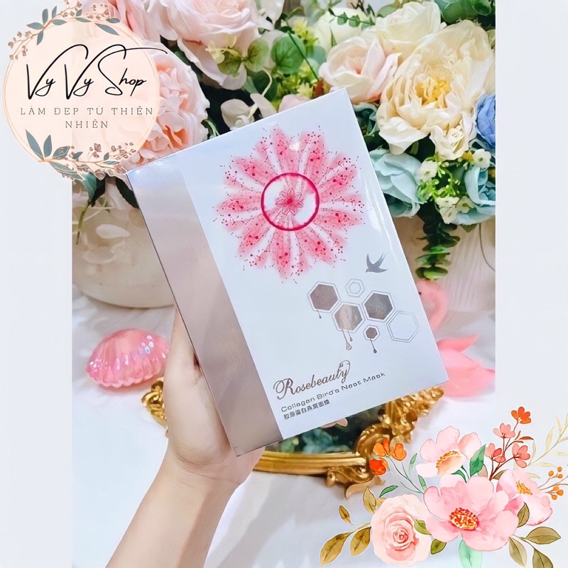 Mặt Nạ Dưỡng Da collagen rose beauty yên -mặt nạ đẹp da chống lão hoá (hộp 10 miếng)