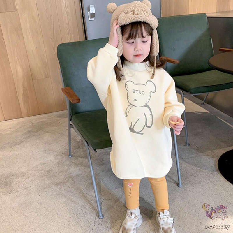 Đầm Nỉ Đệm Nhung In Họa Tiết Hoạt Hình Phong Cách Hàn Quốc Cho Bé Gái