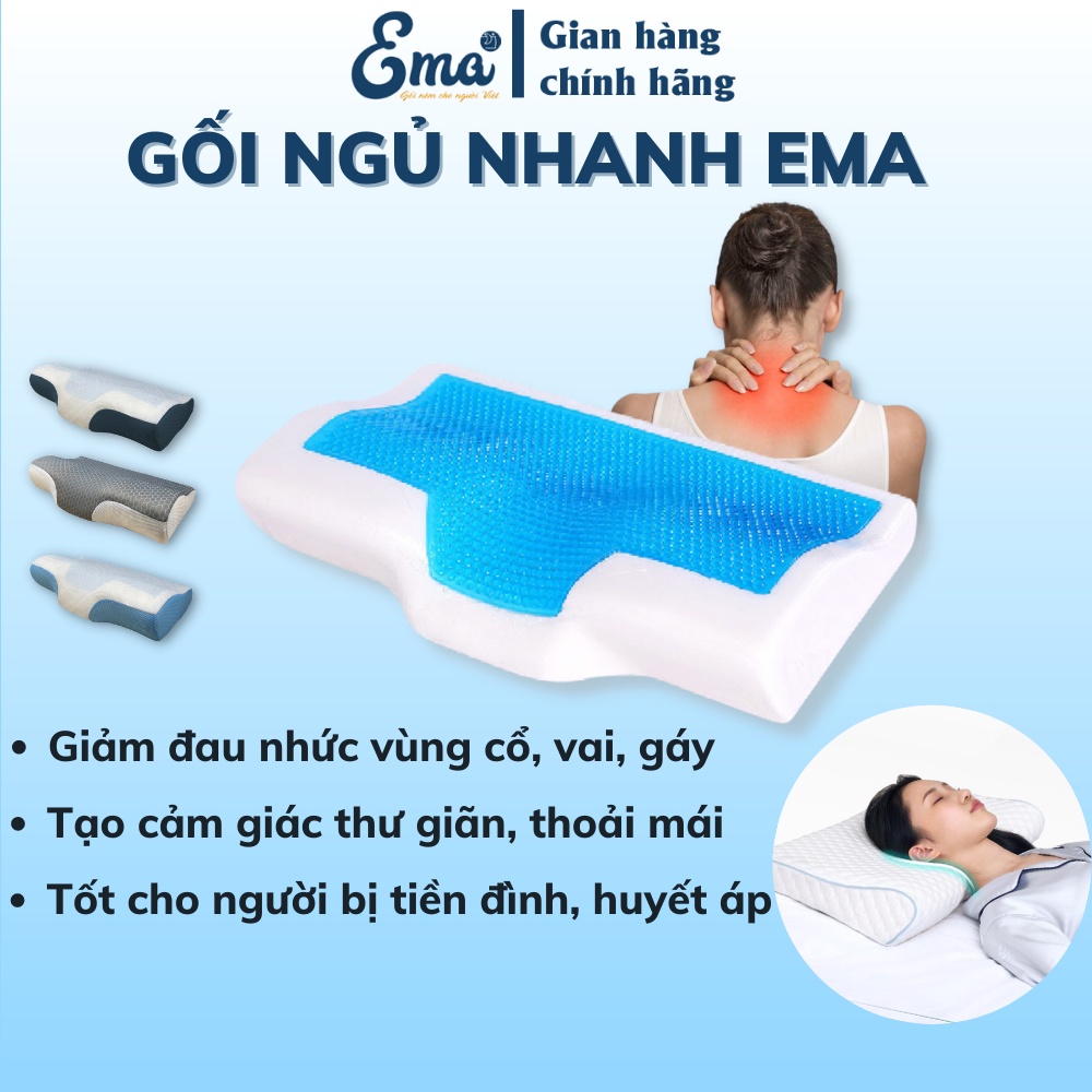 Gối cao su non ngủ nhanh có Gel lạnh Ema - Thiết kể hình cánh bướm nâng đỡ cổ vai gáy - Chống thoái hoá đốt sống cổ