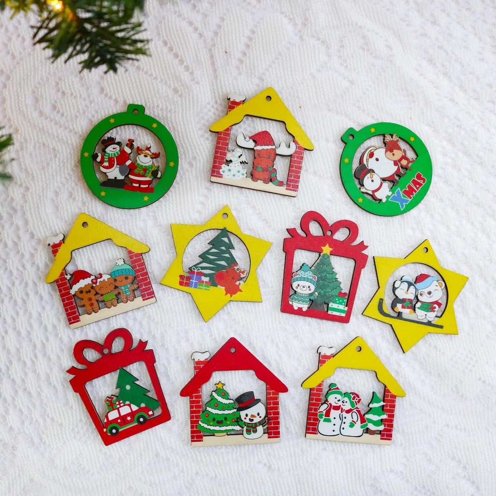 Combo Set Decor Trang Trí Cây Thông Noel Giáng Sinh 2023 Bằng Gỗ