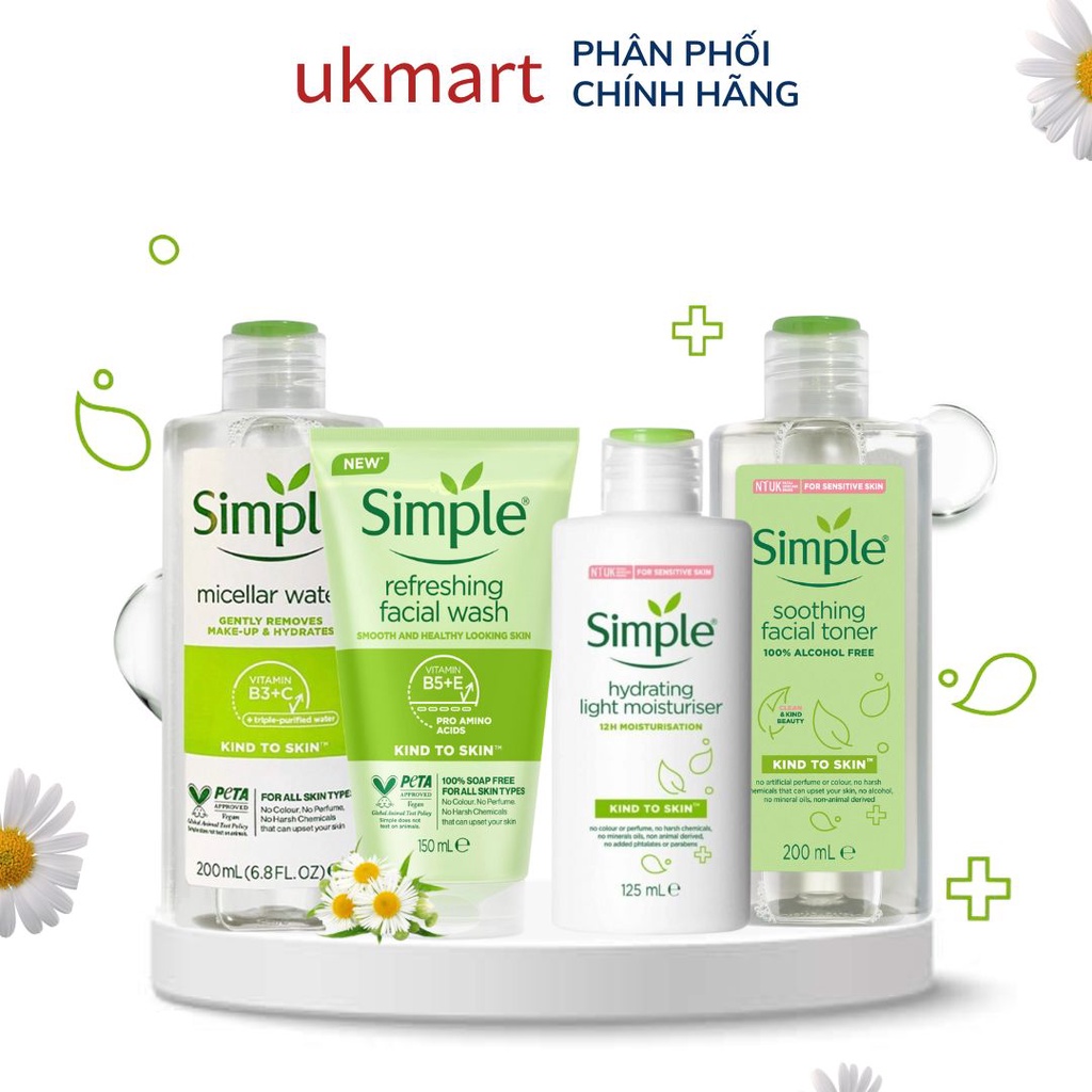 Combo Simple Làm Sạch Tẩy Trang + Sữa Rửa Mặt + Nước Hoa Hồng