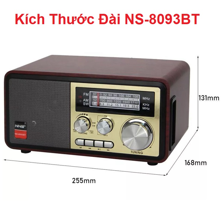 Đài Radio NS-8093BT, Bluetooth Chính Hãng NNS, Bắt Sóng FM, AM, /USB/TF, Cổng Thẻ Nhớ - Loa Dùng Điện 220V Và Pin Sạc