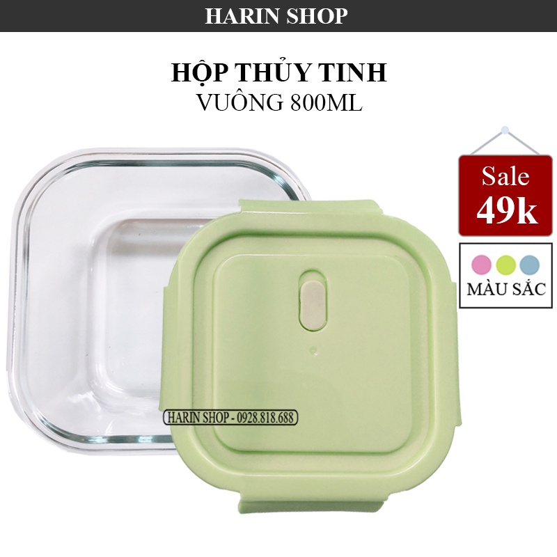 Hộp Cơm Văn Phòng - Hộp Thủy Tinh Đựng Thực Phẩm Hình Vuông 800ml Quay Được Trong Lò Vi Sóng, Kín Khí, Tiện Lợi