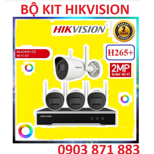 BỘ KIT 4 CAMERA 2M IP WIFI Hikvision NK42W0H  / H265+ / Bullet  2MP BH 24TH