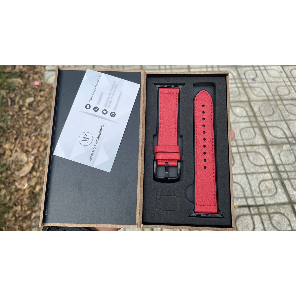 Dây da sáp dầu Vintage cao cấp 40/44/38/42mm kèm hộp gỗ cho Apple watch Series 7 6 SE 5 4 3 2 41mm 45mm