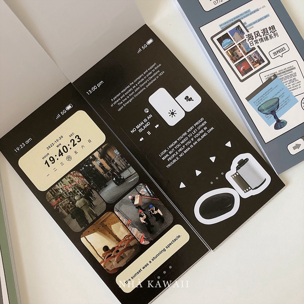 Cuốn sticker PhoneLook cắt sẵn, trang trí bullet journal, 20 tờ không trùng mẫu