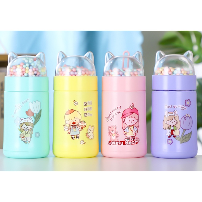 Bình nước mèo xốp pastel BN1a giữ nhiệt thuỷ tinh bọc nhựa