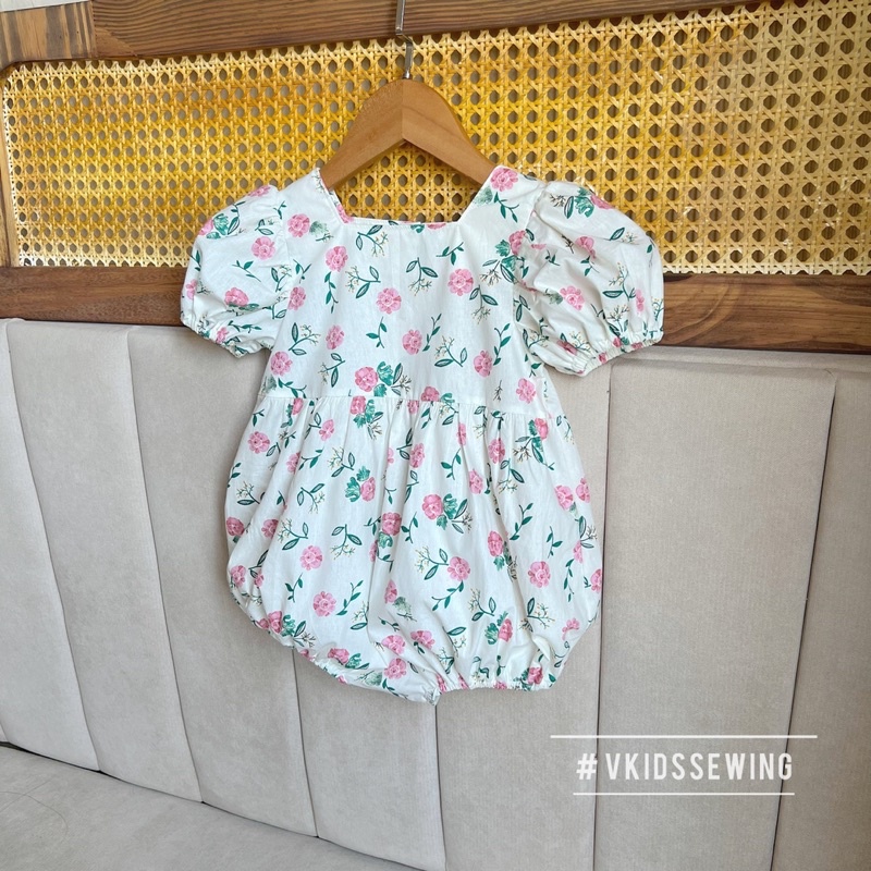 < Ảnh thật> V8 Bodysuit tay bồng Camellia Vkidchất thô cotton 100% xinh xắn cho bé gái 5-14kg