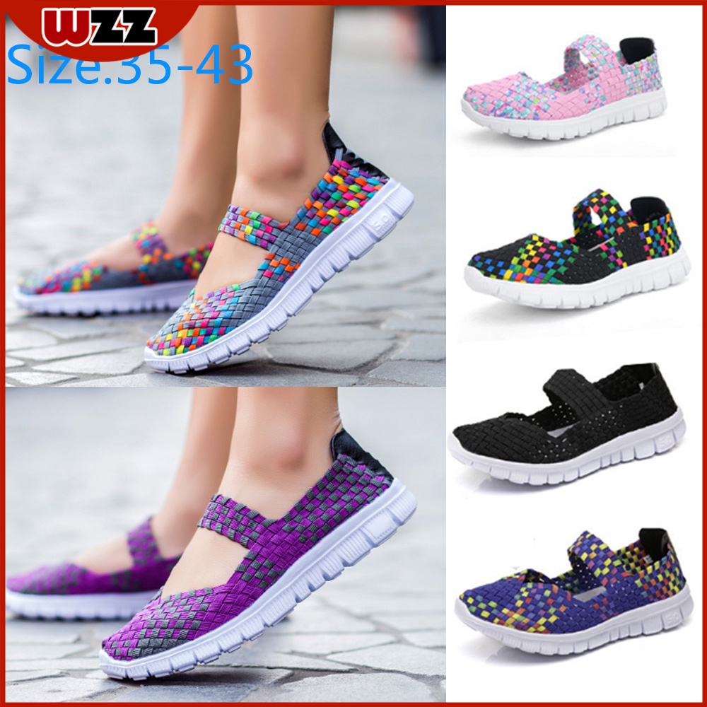 WZZ Giày Lười Dệt Tay Siêu Nhẹ Cho Nữ