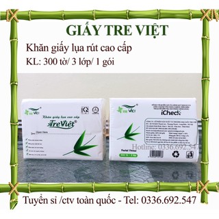 Khăn giấy lụa rút cao cấp tre việt - 300 tờ/ 3 lớp/1 gói - giấy tre việt