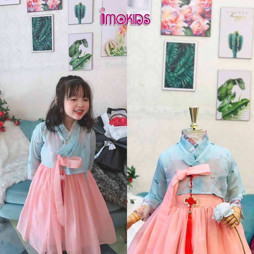 Sét hanbok bé gái thiết kế 10-25kg màu hồng nhẹ nhàng, váy hanbok bé gái đi chơi tết xinh xắn đầm bé gái dễ thương