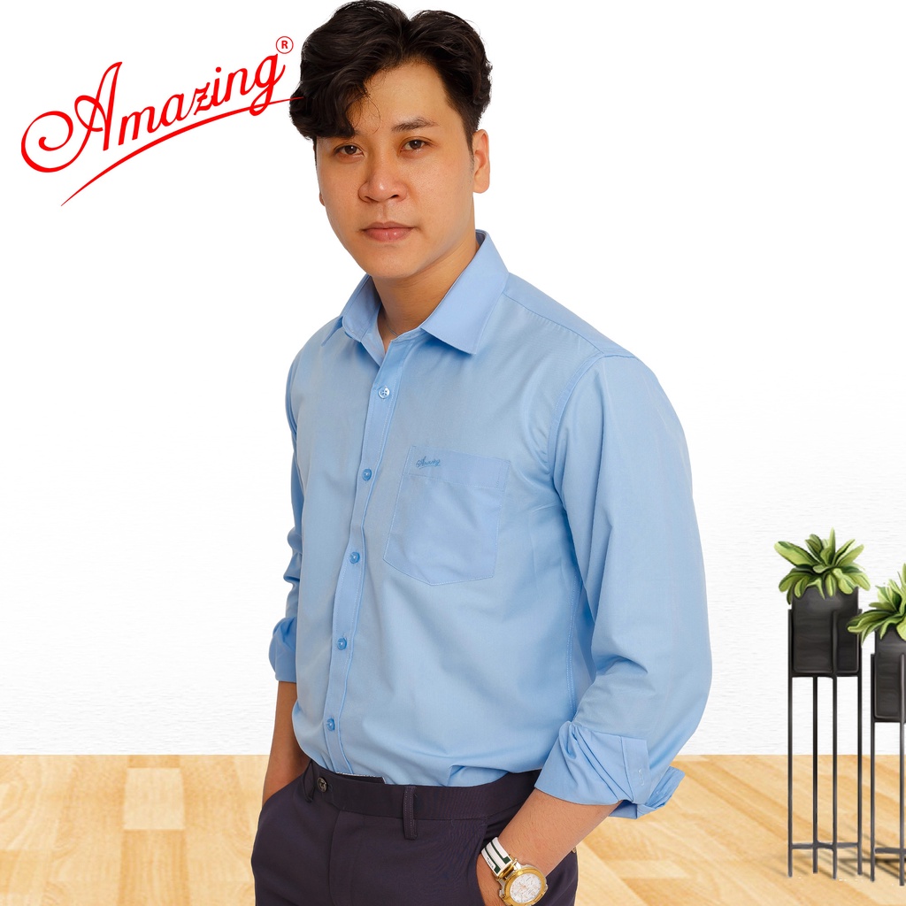 Áo sơ mi trắng Amazing, form regular căn bản, tay dài, chất vải mềm mượt mát, thời trang nam công sở cao cấp