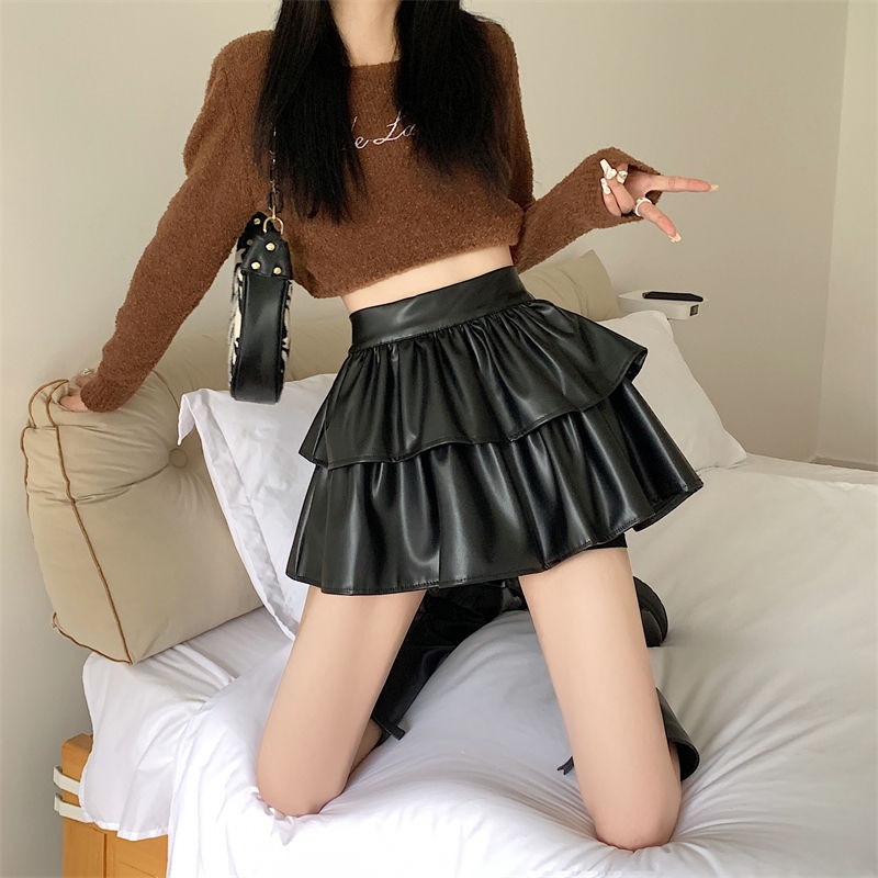 Chân Váy Da PU Xếp Ly Dáng Chữ a Lưng Cao Thời Trang Thu Đông Hàn Quốc 2022 Cho Nữ