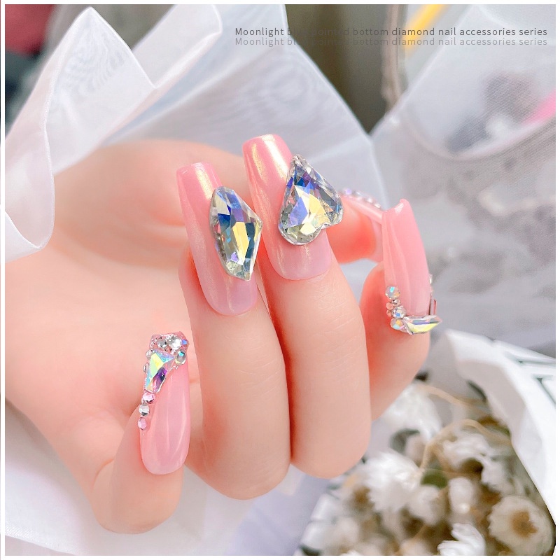 Set 10 viên đá pha lê K9, đá khối pha lê xanh lam siêu sáng, nhiều hình dạng trang trí móng tay nghệ thuật