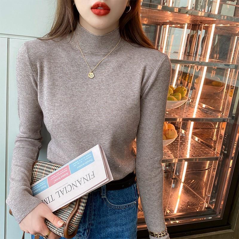 Áo Sweater Cổ Lọ Tay Dài Dáng Ôm Sáp Mềm Mại Màu Trơn Thời Trang Mùa Thu Cho Bạn Gái
