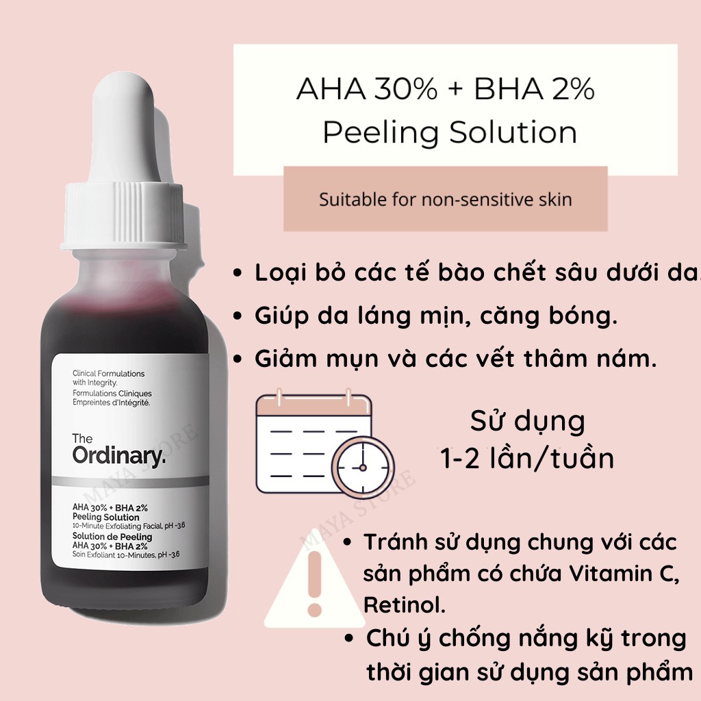 Tinh chất tẩy da chết hóa học The Ordinary AHA 30% + BHA 2% Peeling Solution 30ml