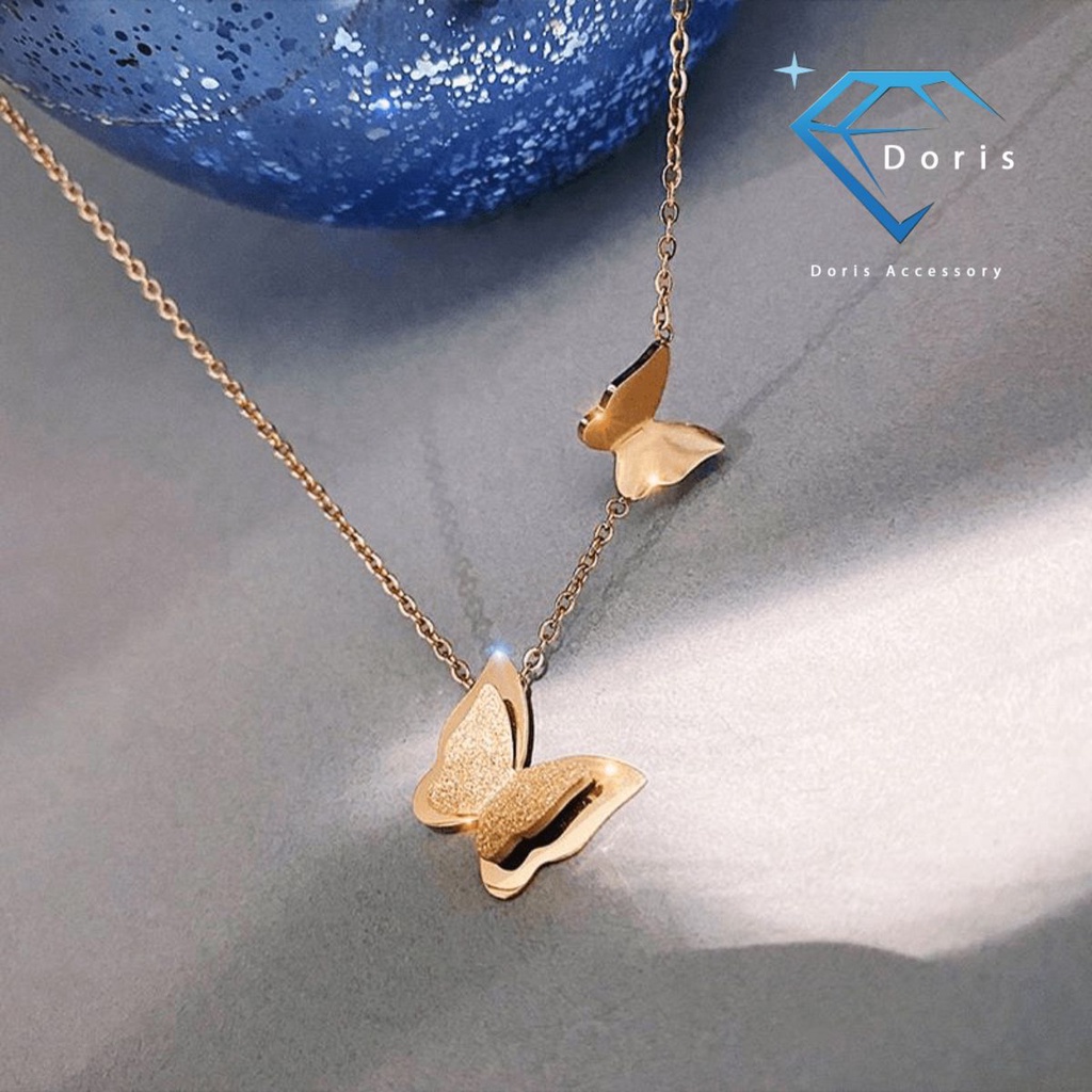 Dây chuyền nữ Doris titan 2 bướm phun cát Gold / Silver / Rose Gold X5-206-2