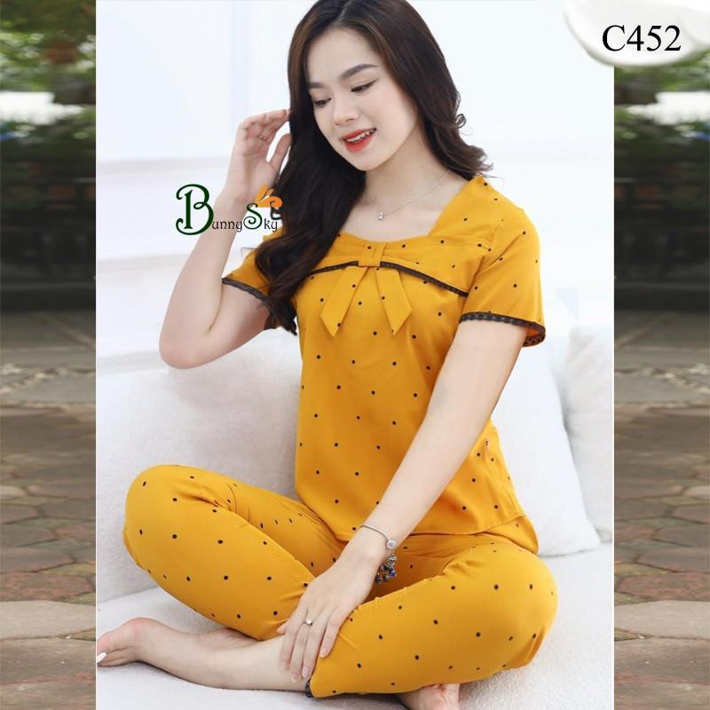 ĐỒ BỘ MẶC NHÀ, SAU SINH, QUẦN ÁO NỮ CHẤT LỤA MÁT, MẪU TAY CỘC QUẦN DÀI, NƠ TO ĐẸP NỔI BẬT