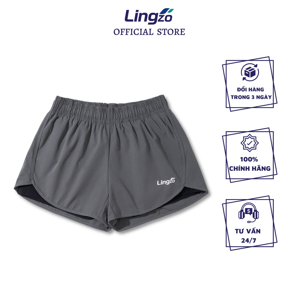 Quần đùi nữ tập thể thao 2 lớp LINGZO quần short chạy bộ tập gym yoga vải gió siêu nhẹ thoáng mát co giãn thoáng khí