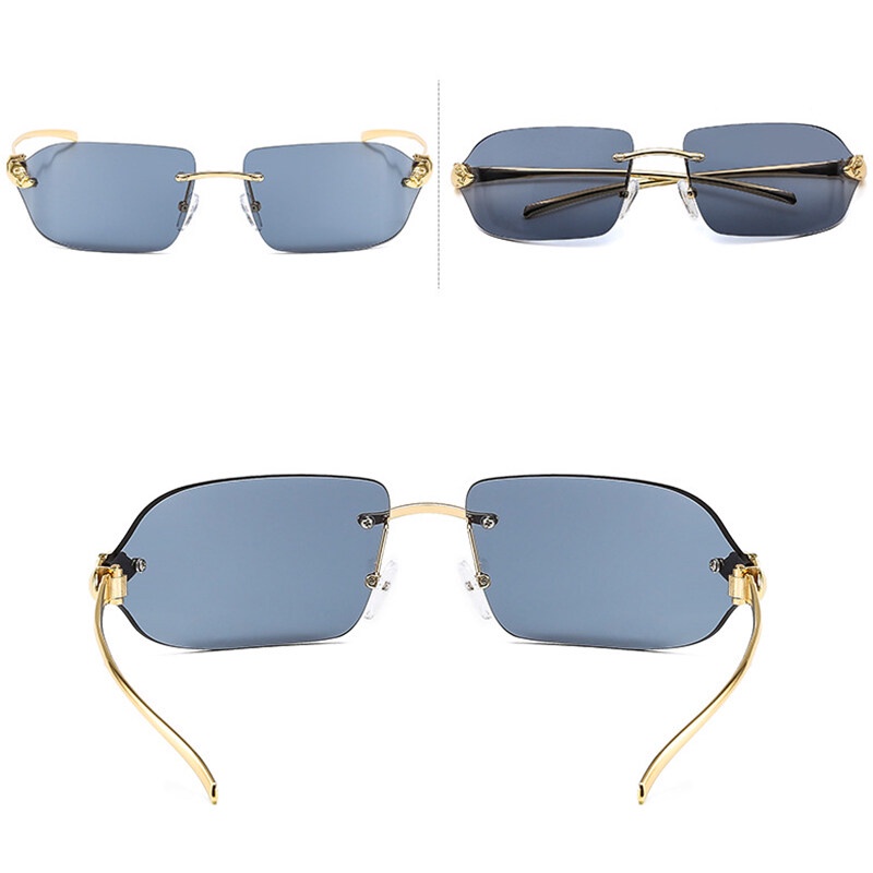 Kính Chống Nắng PTQ Gọng Kim Loại Không Viền Phong Cách Retro Thoải Mái Thời Trang Cho Nam Và Nữ