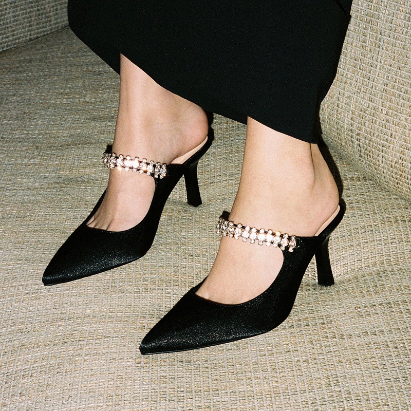 Giày cao gót Floralpunk Diana Pointy Mules Satin 7cm