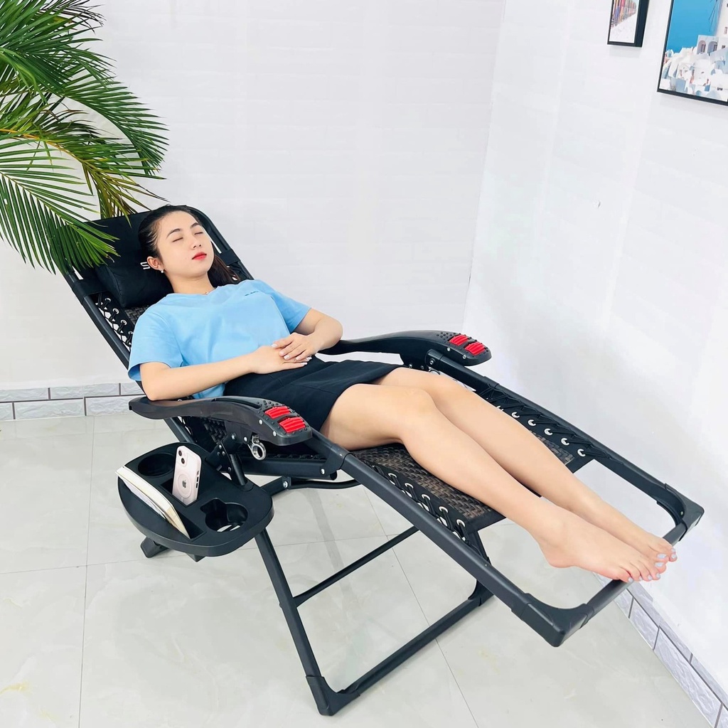 Ghế Tựa Lưng, Ghế Xếp Thư Giãn SUMIKA SK636A Lưới Vân Mây Đan Truyền Thống + Lăn Tay Massage, Tải Trọng 300kg