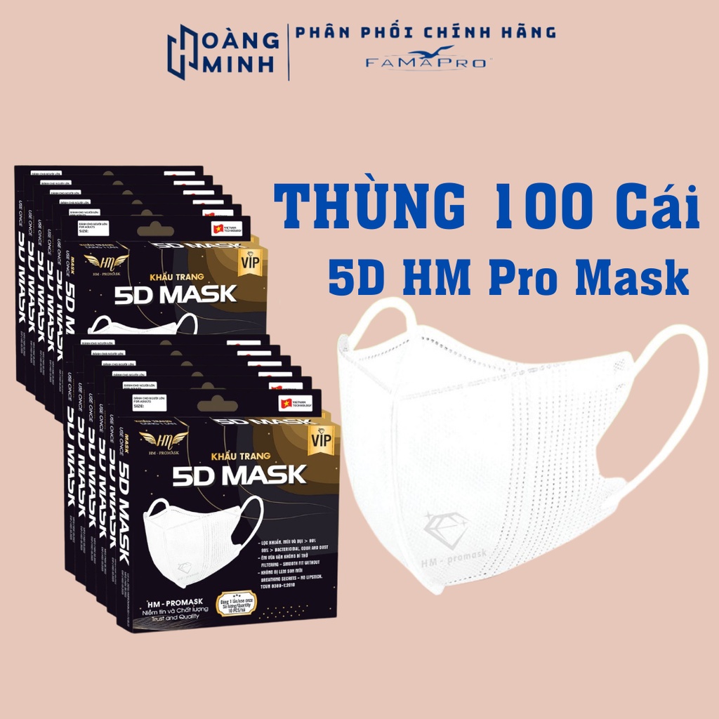  Khẩu trang 5D Premium HM pro mask quai thun 3 lớp kháng khuẩn