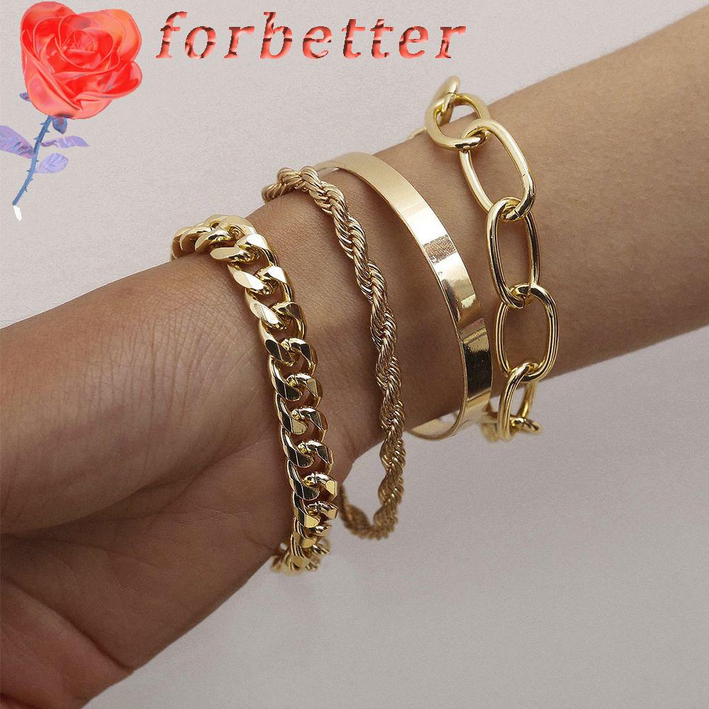 Set 4 Vòng Tay Bằng Kim Loại Thiết Kế Đơn Giản Thời Trang