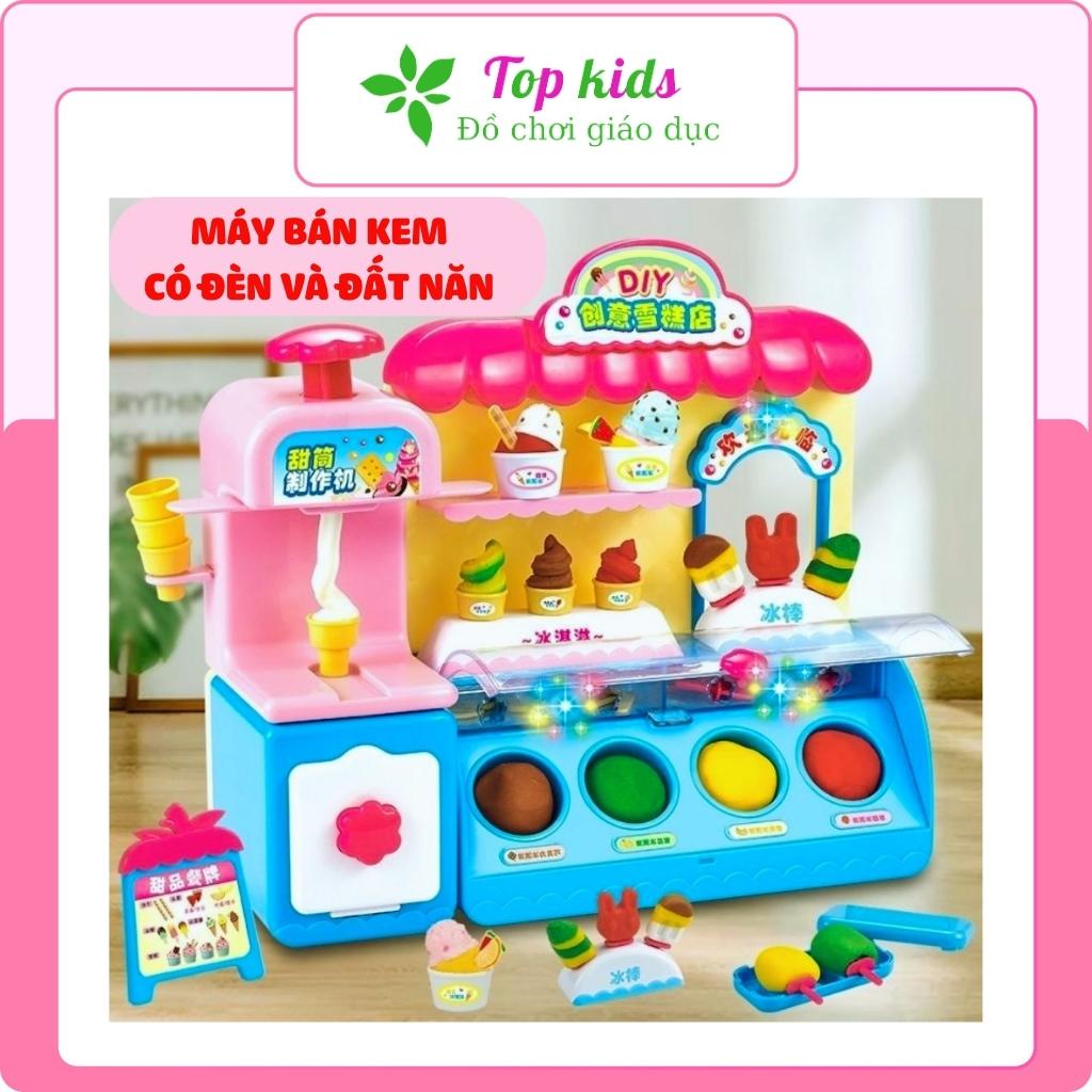 Đồ chơi máy bán kem có đèn với đất nặn nhiều màu kèm sẵn nhiều phụ kiện làm kem hình dáng dễ thương cho bé