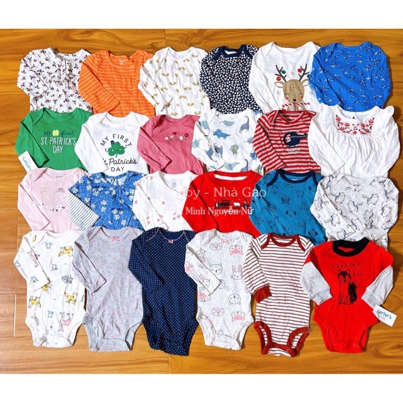 Set 5 Bodychip bodysuit dài tay xuất dư cho bé trai bé gái size 3m-36m