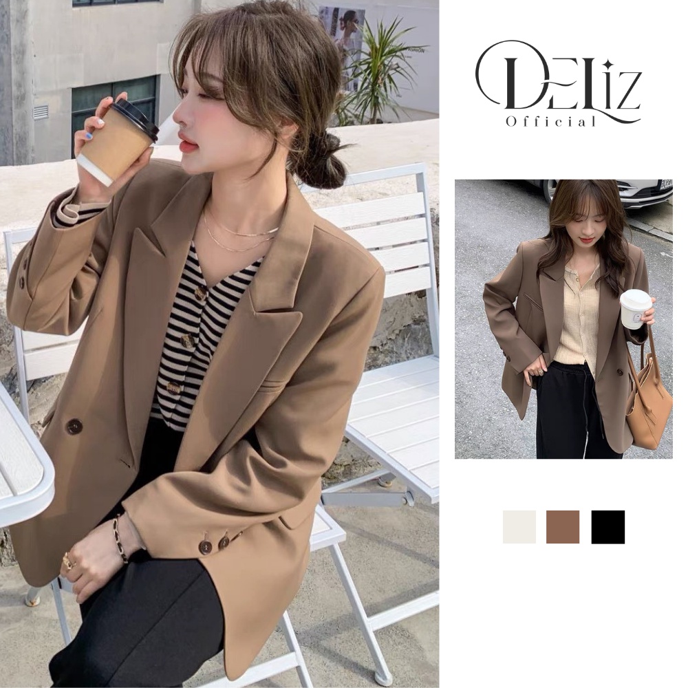 Áo khoác blazer công sở DELIZ, áo vest nữ 2 lớp Hàn Quốc