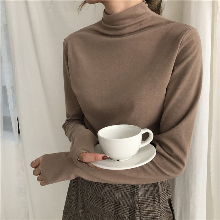 Áo Thun Tay Dài Cổ Cao Dáng Ôm Màu Trắng Đen Thời Trang 2022 Cho Bạn Gái