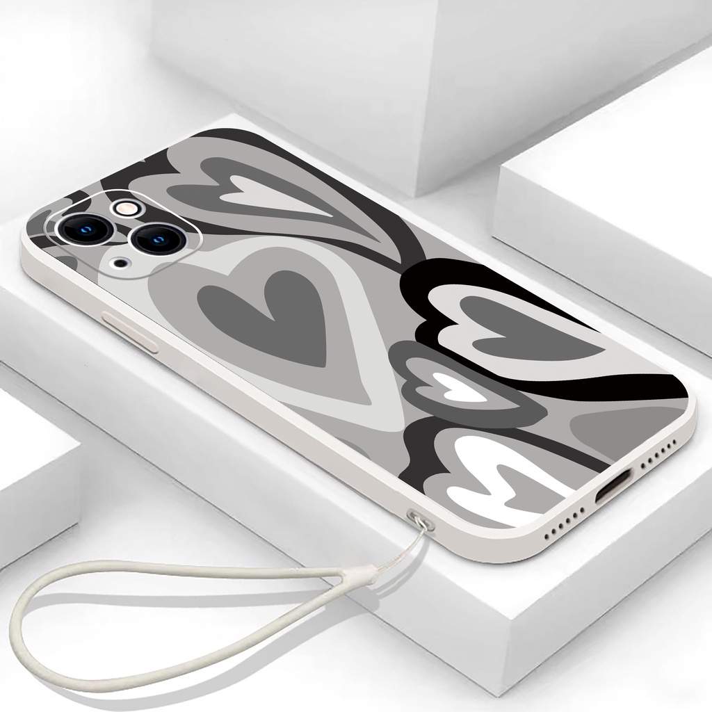 Ốp Điện Thoại tpu Viền Thẳng In Trái Tim Cho iPhone 11 13Pro 14 12 7plus 8plus 7 6 6plus x xr xsmax 11Pro max 14plus