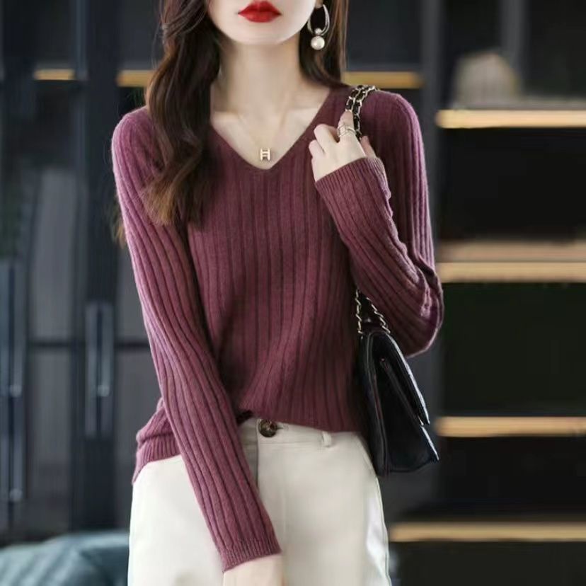 Áo Dệt Kim Nữ Tay Dài Cổ Chữ V Thời Trang Hàn Quốc