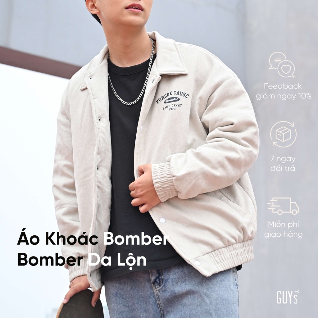 Áo Khoác Bomber Da Lộn 1978 - Khoác Da Lộn Cao Cấp 2 Lớp, Cổ Bẻ, Form Rộng, Chất Mềm Mại, Giữ Nhiệt Cực Tốt GUY's Closet