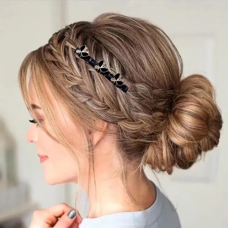 Kẹp Tóc Bướm Bện Đính Đá Pha Lê Lấp Lánh