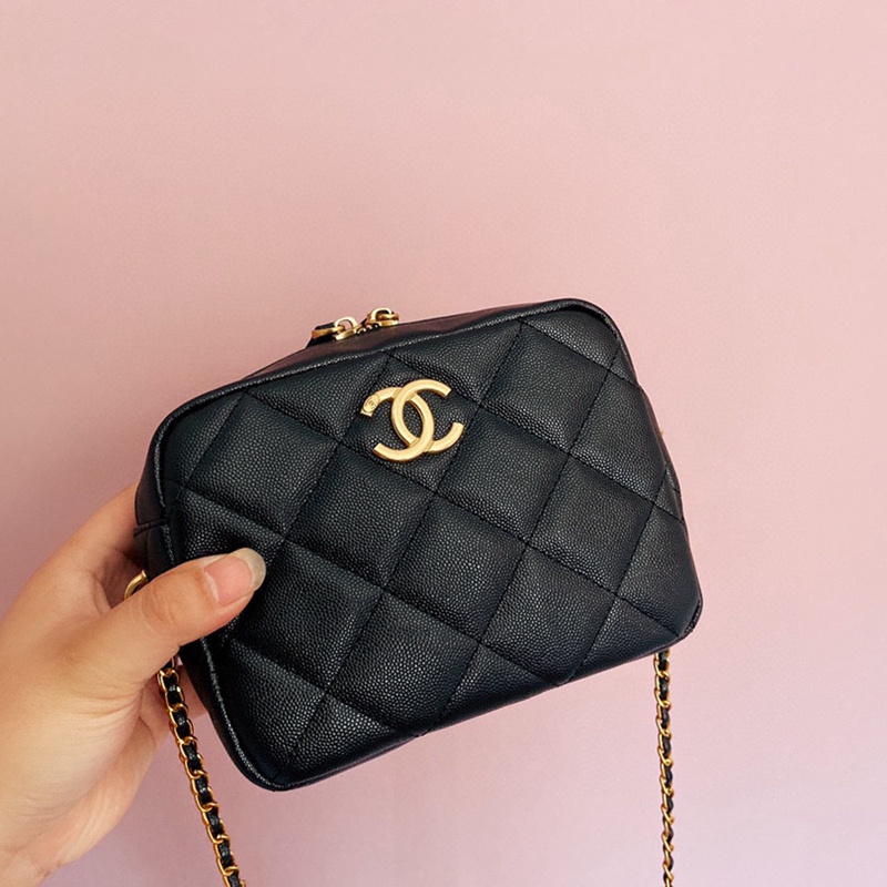 Chanel Túi Đựng Máy Ảnh Phong Cách Thu Đông Phiên Bản Ngang Bằng Vải Caviar Kẻ Sọc Caro Thanh Lịch Joker Contracted The Atmosphere