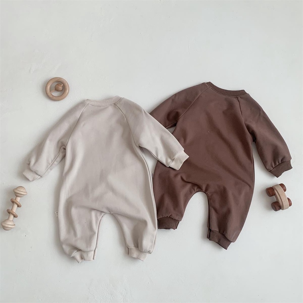 Áo liền quần tay dài in hình gấu hoạt hình dễ thương cho trẻ sơ sinh