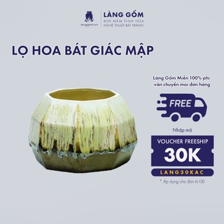 Bình cắm hoa trang trí, lọ hoa gốm sứ màu kem men chảy kiểu bát giác mập, gốm sứ Bát Tràng cao cấp - Làng Gốm