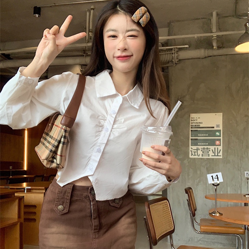 IELGY IELGY Áo Sơ Mi Ngắn Tay Dài Bên Trong Phong Cách niche preppy Cho Nữ