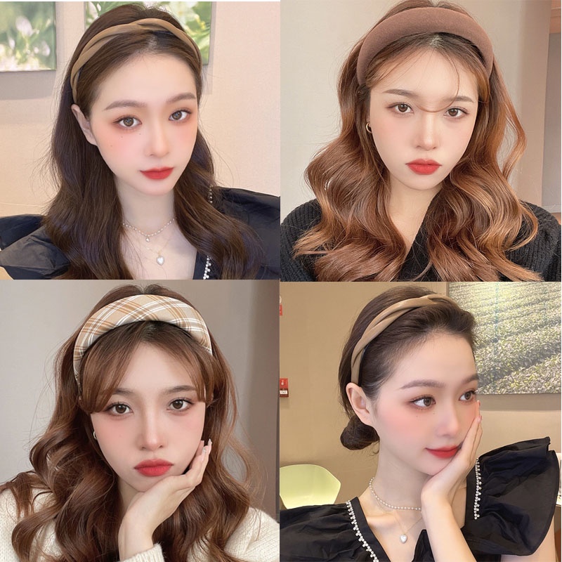 Băng Đô Cài Tóc Bản Rộng Màu Nâu Cà Phê Thời Trang Hàn Quốc 2022