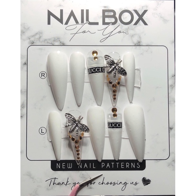 Nailbox thiết kế 10 nóng tặng keo và dũa , móng tay giả nhọn mẫu nail đẹp