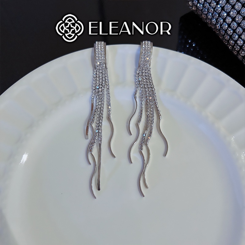 Bông tai nữ dáng dài Eleanor Accessories tua rua đính đá phụ kiện trang sức 5029